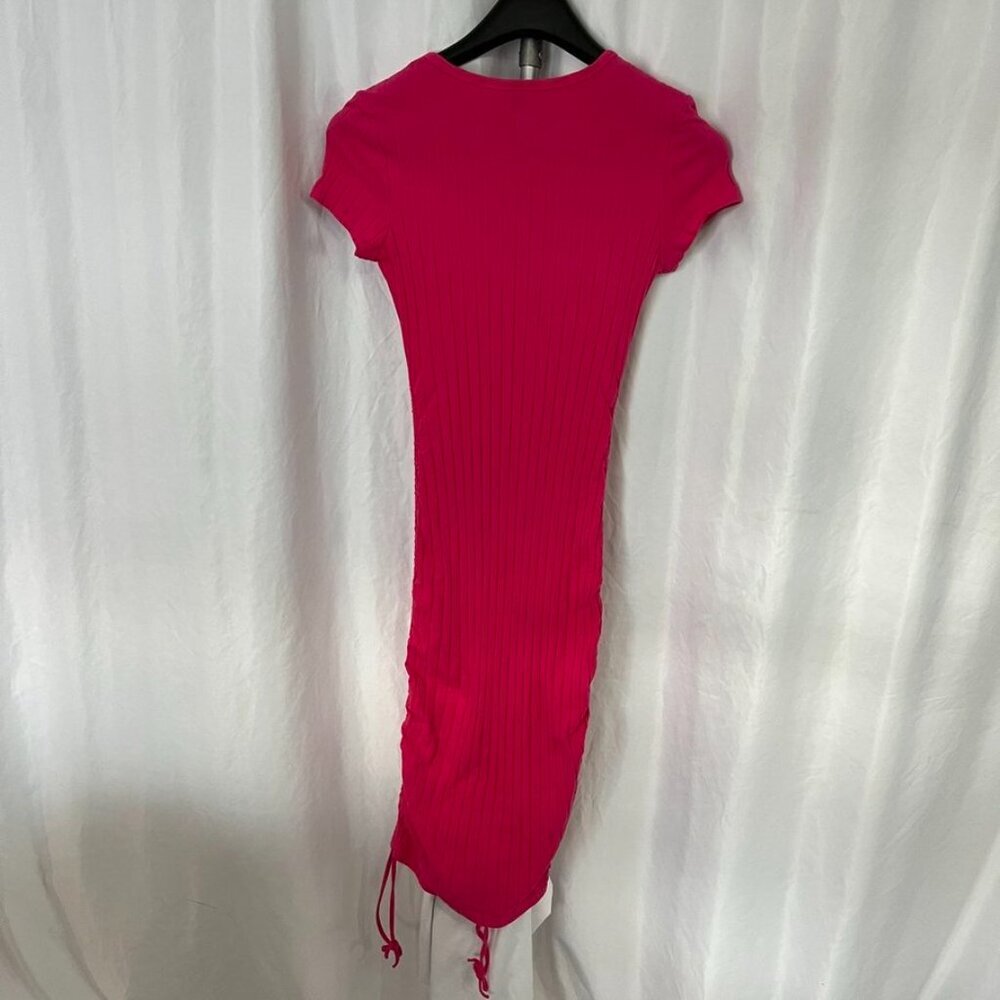 3/$20 Bundle πSHEIN Ribbed Drawstring Ruched Midi Dress Hot Pink XL - Picture 6 of 10